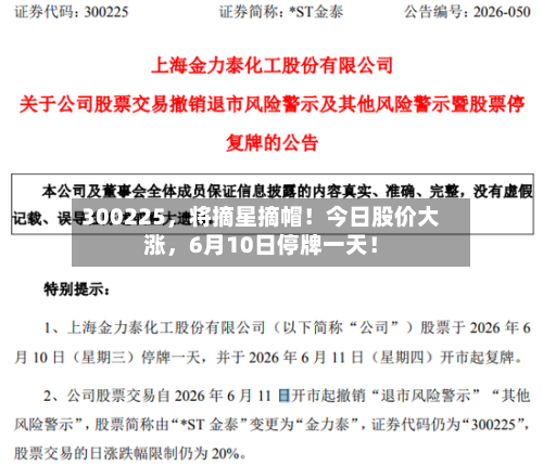 300225	，将摘星摘帽！今日股价大涨，6月10日停牌一天！-第2张图片