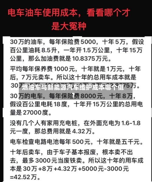 燃油车与新能源汽车维护成本哪个低？
