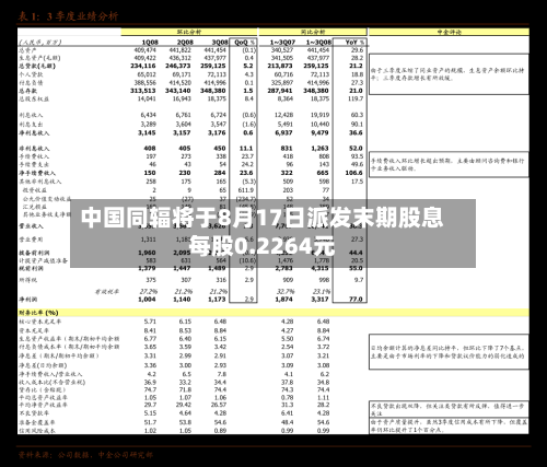 中国同辐将于8月17日派发末期股息每股0.2264元