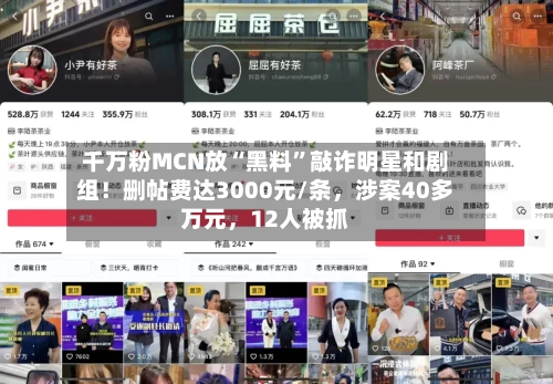 千万粉MCN放“黑料”敲诈明星和剧组！删帖费达3000元/条，涉案40多万元	，12人被抓-第2张图片