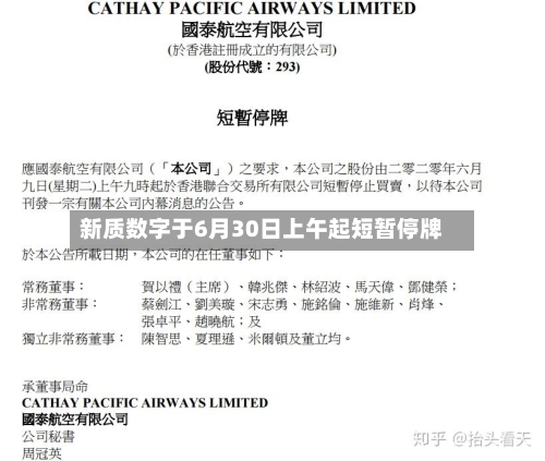 新质数字于6月30日上午起短暂停牌