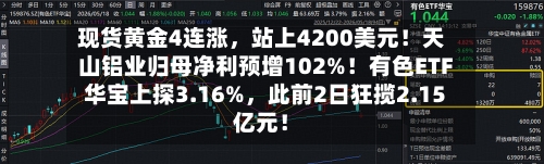 现货黄金4连涨	，站上4200美元！天山铝业归母净利预增102%！有色ETF华宝上探3.16%，此前2日狂揽2.15亿元！-第2张图片
