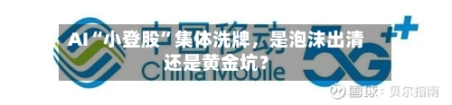 AI“小登股”集体洗牌，是泡沫出清还是黄金坑？