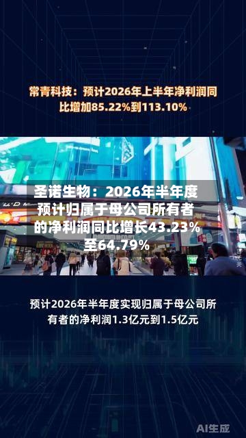 圣诺生物：2026年半年度预计归属于母公司所有者的净利润同比增长43.23%至64.79%