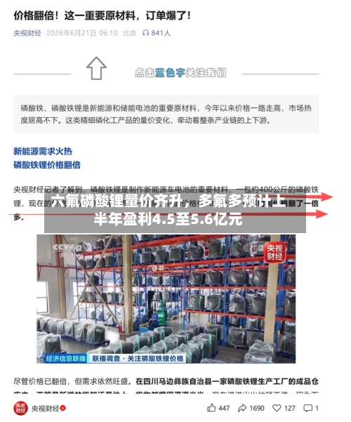 六氟磷酸锂量价齐升，多氟多预计上半年盈利4.5至5.6亿元-第2张图片