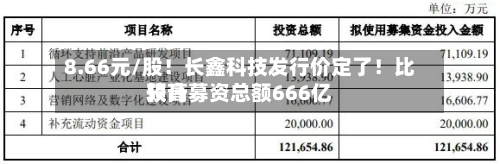 8.66元/股！长鑫科技发行价定了！比较高预计募资总额666亿