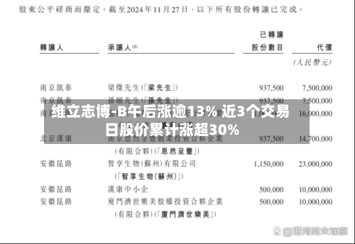 维立志博-B午后涨逾13% 近3个交易日股价累计涨超30%