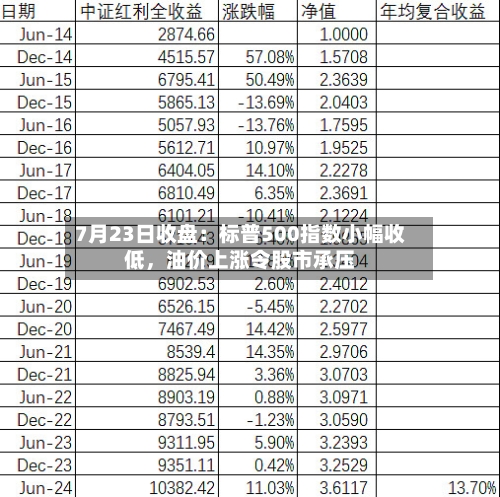 7月23日收盘：标普500指数小幅收低，油价上涨令股市承压