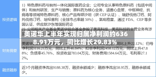 美诺华上半年实现归属净利润约6368.91万元	，同比增长29.83%-第2张图片