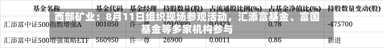西部矿业：8月11日组织现场参观活动，汇添富基金、富国基金等多家机构参与-第2张图片