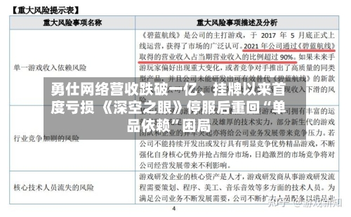 勇仕网络营收跌破一亿	、挂牌以来首度亏损 《深空之眼》停服后重回“单品依赖”困局-第2张图片