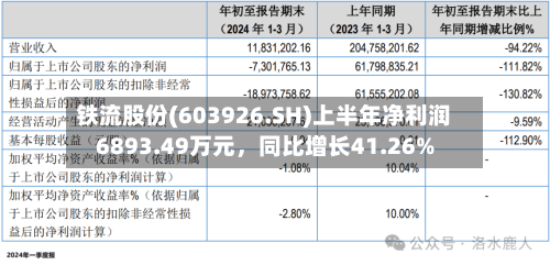 铁流股份(603926.SH)上半年净利润6893.49万元	，同比增长41.26%-第2张图片